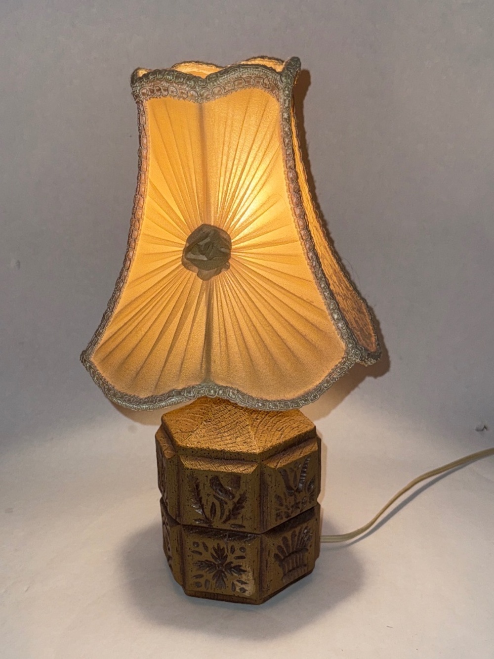 Vintage Artistic Brown Table Lamp with Gold Decorative Lamp Shade - 14” High